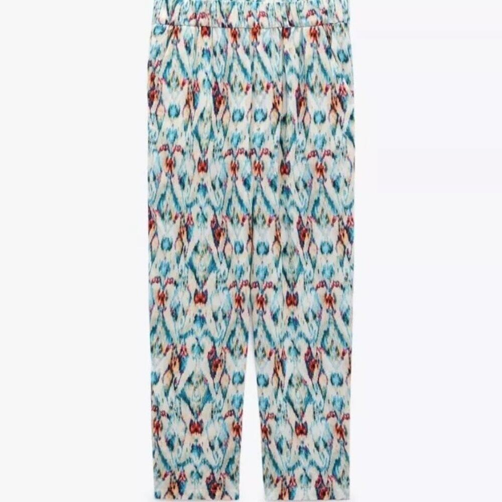 Zara Colorful Metallic Ikat Pants Blue Gold Size XXL